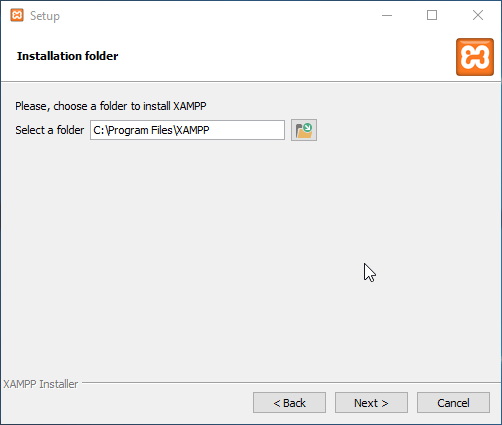 choose installation folder xampp