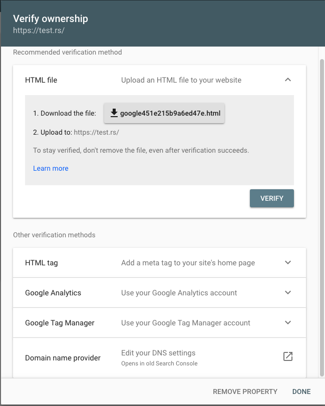 Google Search Console Verify ownership