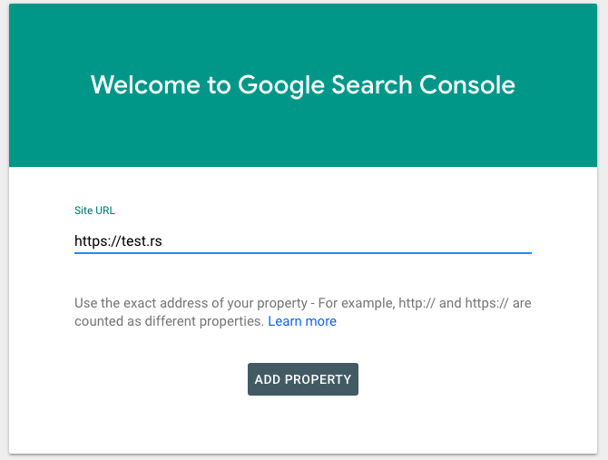 Search console add property