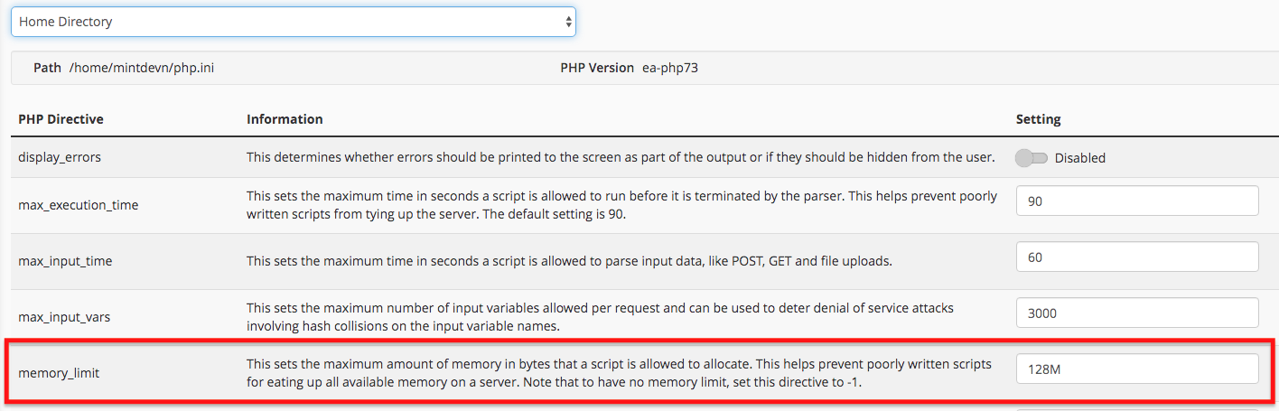php memory limit