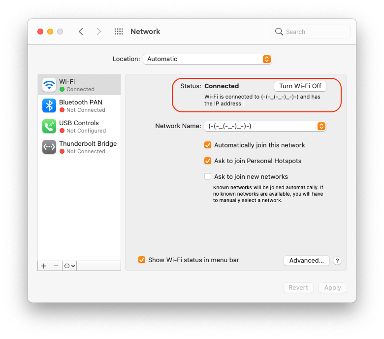 wifi ip address system preferences macOS