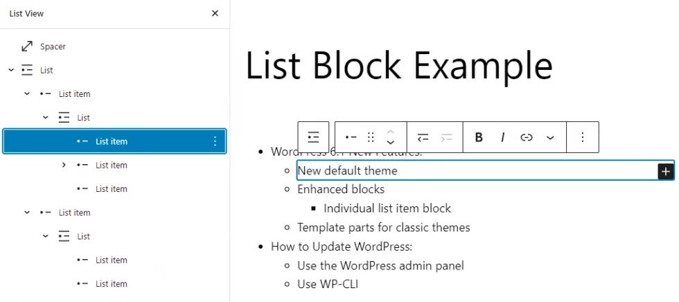 list block example wordpres 6.1