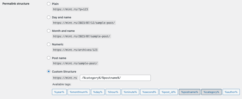 permalink struktura wordpress